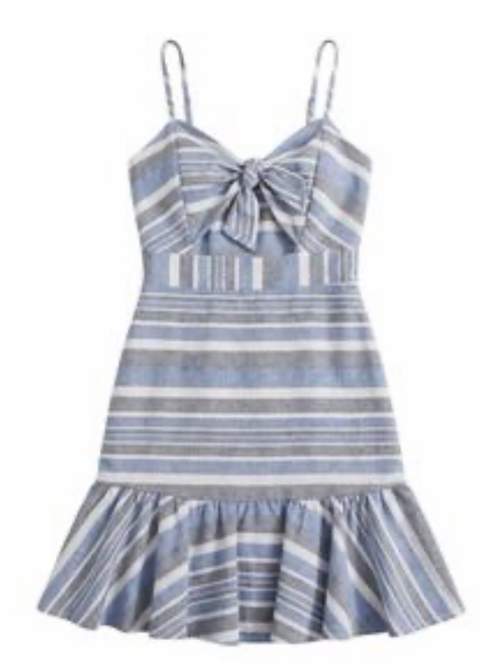 HYFVE Blue and Cream Striped Tie-Front Mini Dress with adjustable straps medium